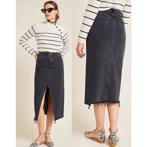 3x1 N.Y.C Elizabella High Waisted Frayed Denim Pencil Skirt Gray Women's Size 6